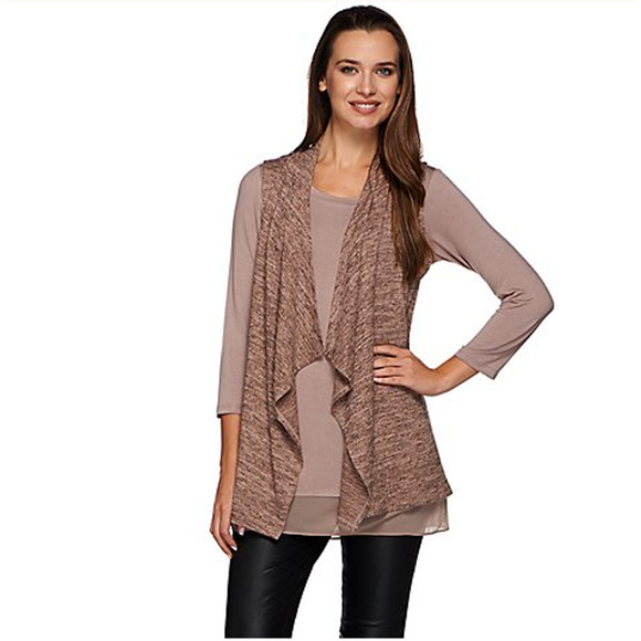 LOGO by Lori Goldstein Womens Sweater Knit Vest Knit Top Set XS Mauve Brown - Picture 1 of 5